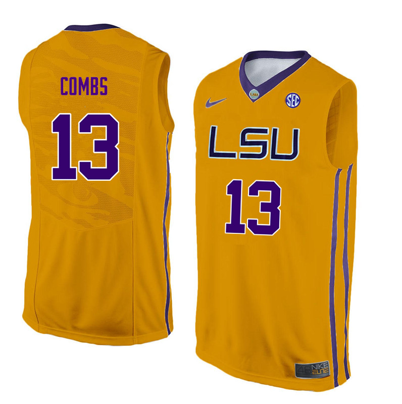 Men #13 Jeremy Combs LSU Tigers College Basketball Jerseys Sale-Yellow - Click Image to Close